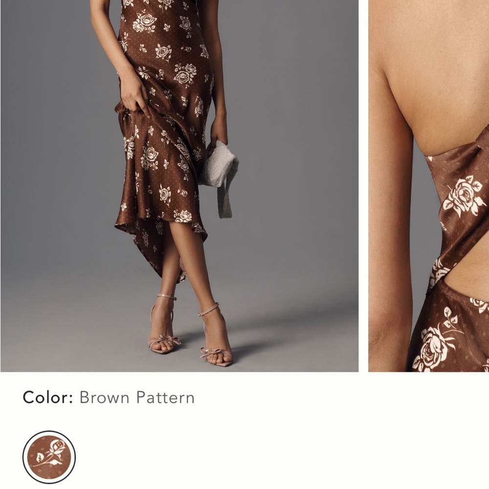 Anthropologie Brown Asymmetrical Floral Dress
